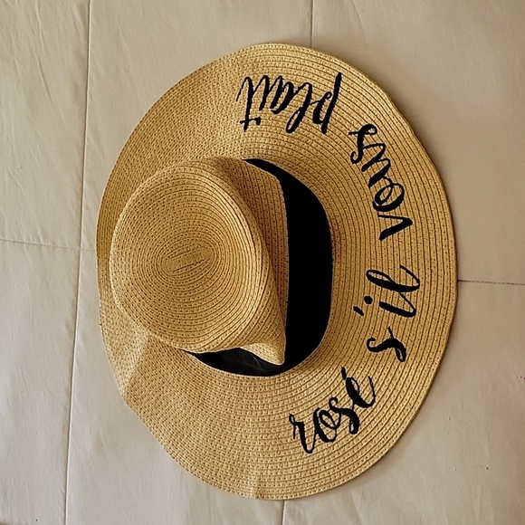 Rose S'il Vous Plait Paper Straw Wide Brim Floppy Sun Hat - Picture 3 of 8